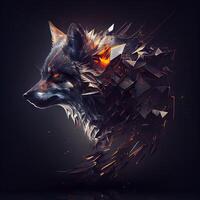 Futuristic wolf head with fire effect on a black background., Image photo