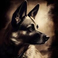 Portrait of a German Shepherd dog. Photo in old color image style., Image