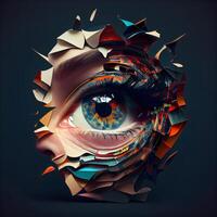 Abstract human eye in a torn paper. 3d render illustration., Image photo