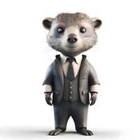 3D rendering of a cute cartoon raccoon in a suit and tie. White background., Image photo