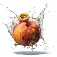 Red apple with water splashes on a black background. The concept of healthy eating., Image photo