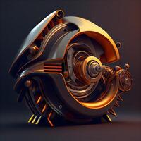 3d illustration of a car engine on a dark background. 3d rendering, Image photo