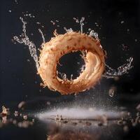 Burning orange ring on a black background with smoke and reflection., Image photo