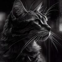 Sketch of a cat on a black background. Digital painting., Image photo