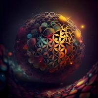 3D surreal illustration. Sacred geometry. Mysterious psychedelic relaxation pattern. Fractal abstract texture. Digital artwork graphic astrology magic, Image photo