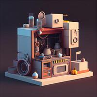 Coffee machine with coffee products. 3d render illustration., Image photo