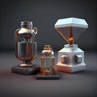 3d illustration of a kerosene lamp set on a black background, Image photo