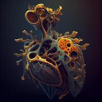 Human heart on a dark background. 3d rendering. Computer digital drawing., Image photo