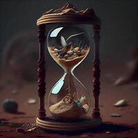 Hourglass with butterflies inside. Conceptual image. 3D rendering, Image photo