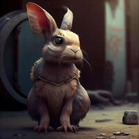 Rabbit sitting on the ground and looking at camera. 3d rendering, Image photo