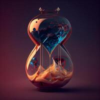 Colorful abstract scene with hourglass on dark background. 3D rendering, Image photo