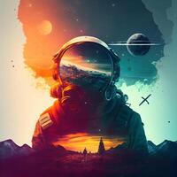 Astronaut in outer space. Cosmic background. illustration., Image photo