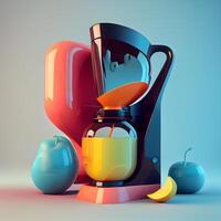 3d illustration of a blender with apples on a blue background., Image photo