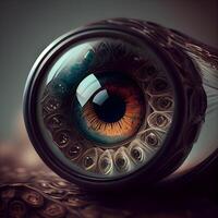 Close up of an eye of a photographer. 3D rendering., Image photo