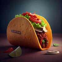 Taco with meat and vegetables, 3d rendering. Computer digital drawing., Image photo