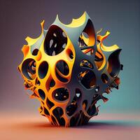 Abstract 3d illustration of geometric shape in orange and black colors., Image photo