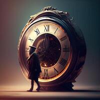 Man in front of the clock. Time is running out concept., Image photo