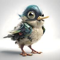 Cute cartoon bird with turquoise hair and blue eyes., Image photo