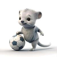 3D rendering of a cute white rat with a rugby ball on white background, Image photo