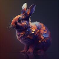 Rabbit on a dark background. Polygonal style. 3d rendering, Image photo