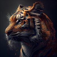 Tigre con un tatuaje en un negro antecedentes. 3d representación, ai generativo imagen foto