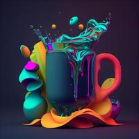 café taza con salpicaduras y gotas. 3d ilustración, ai generativo imagen foto