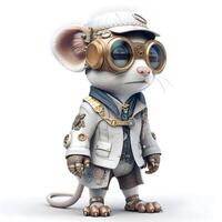 linda dibujos animados ratón vestido como un steampunk blanco fondo., ai generativo imagen foto