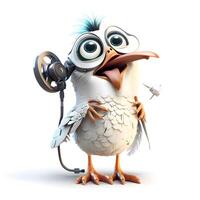 Cartoon character of a bird with headphones listening to music with a microphone, Image photo