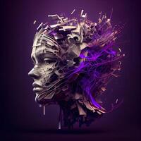 3d rendering of a human head with abstract particles in purple background, Image photo