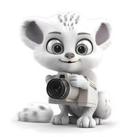 Cute cartoon dog with camera isolated on white background. 3D rendering., Image photo