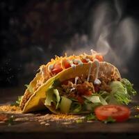Burrito with meat, cheese and vegetables on a black background., Image photo