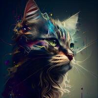 Colorful cat portrait with abstract colorful background. Fantasy and fantasy illustration., Image photo