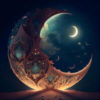 3D illustration of an abstract fractal background with a crescent moon, Image photo