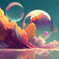 abstract scene with planet and colorful bubbles. 3d render illustration, Image photo