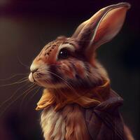 Rabbit with bow tie on dark background. 3d illustration., Image photo