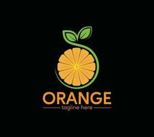Orange Fruit logo design on black background, Vector illustration.