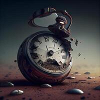 Vintage pocket watch on the ground. 3d render. Time concept, Image photo