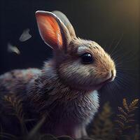 Rabbit in the grass. Illustration on a dark background., Image photo