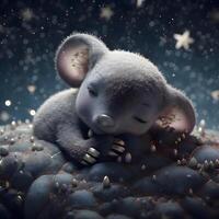 Cute little koala sleeping on the planet. 3D rendering, Image photo