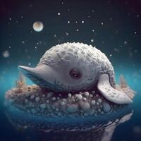 surrealista submarino escena con pulpo y Luna. 3d representación, ai generativo imagen foto