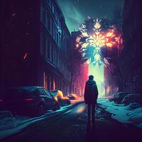 Woman walking on the street in winter. Christmas and New Year concept., Image photo