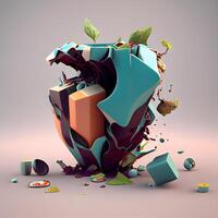 3d render of abstract geometric shape made of various shapes and colors, Image photo