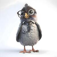 Funny owl with glasses on white background. 3D illustration., Image photo