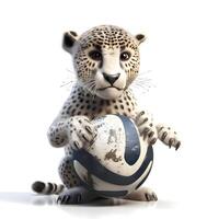 3d representación de un leopardo con un baloncesto aislado en blanco fondo, ai generativo imagen foto