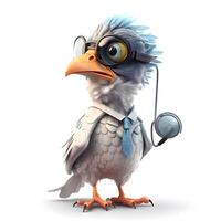Cute bird with stethoscope and glasses isolated on white background, Image photo