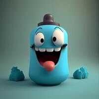 gracioso agua botella personaje con lengua fuera - 3d prestados ilustración, ai generativo imagen foto