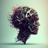 Human head made of abstract elements. 3d illustration. Futuristic style., Image photo