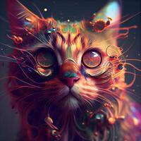Fantasy portrait of a red cat with big eyes. Conceptual illustration., Image photo