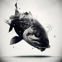 Abstract image of a big fish with splashes of water on a white background, Image photo