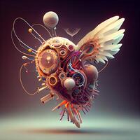 Human heart with wings. 3D rendering, 3D illustration., Image photo